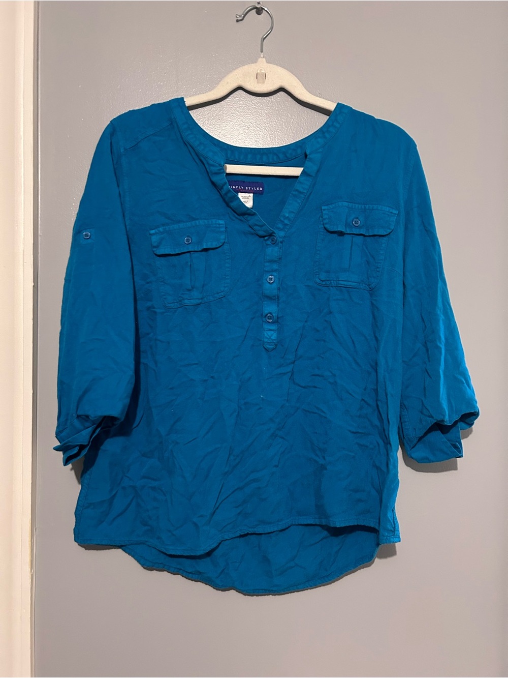 Simply Styled Teal Blue V-Neck Button Front Tunic